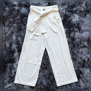 Cream Cotton Wide Leg Pants